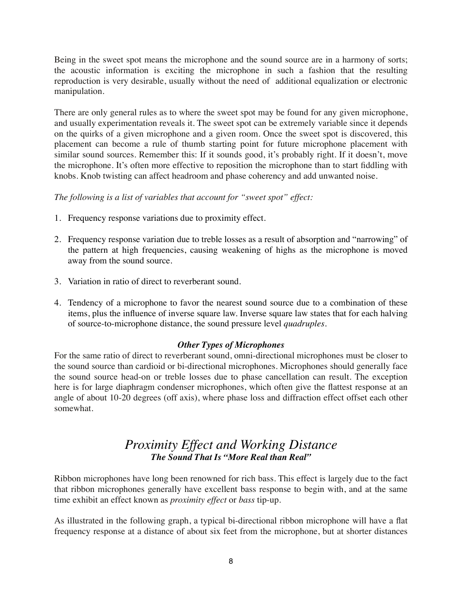 Other types of microphones, Proximity effect and working distance, The sound that is “more real than real | Royer Labs R-101 User Manual | Page 8 / 19