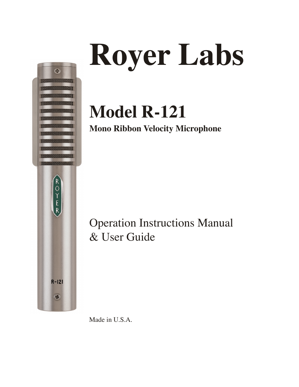 Royer Labs R-121 User Manual | 19 pages