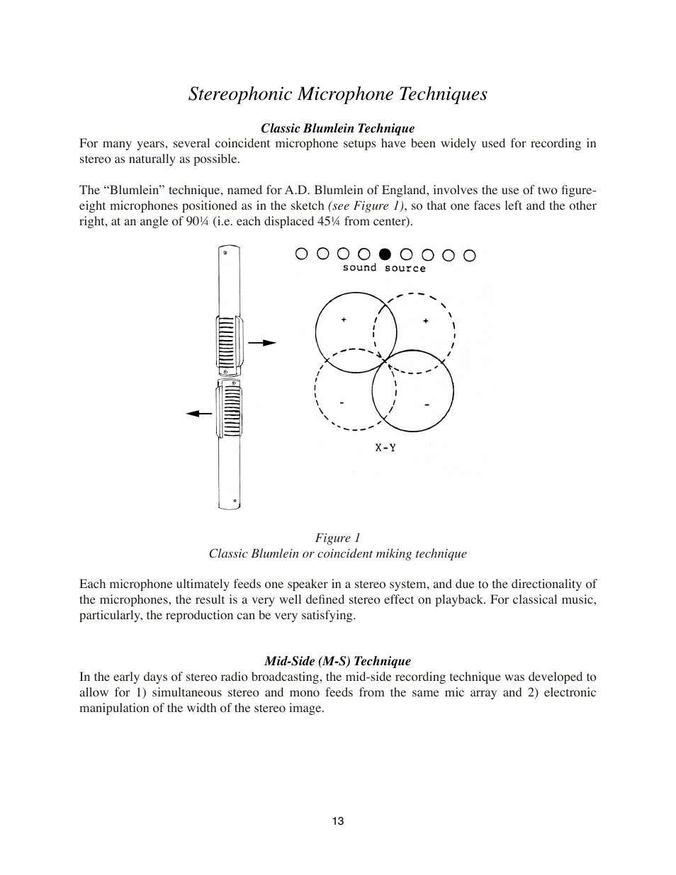 Stereophonic microphone techniques, Classic blumlein technique, Mid-side (m-s) technique | Royer Labs R-121 User Manual | Page 13 / 19