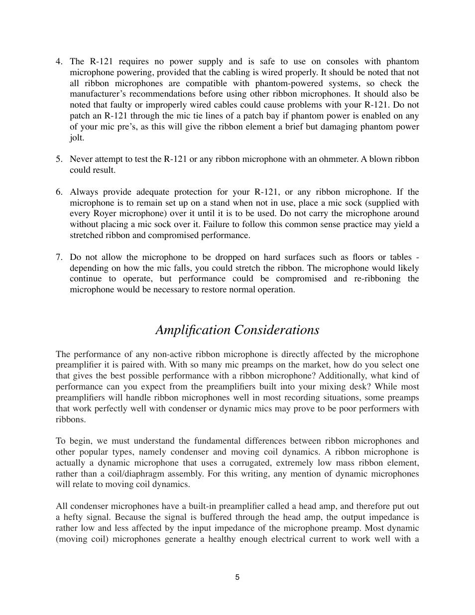 Amplification considerations | Royer Labs R-121 User Manual | Page 5 / 19