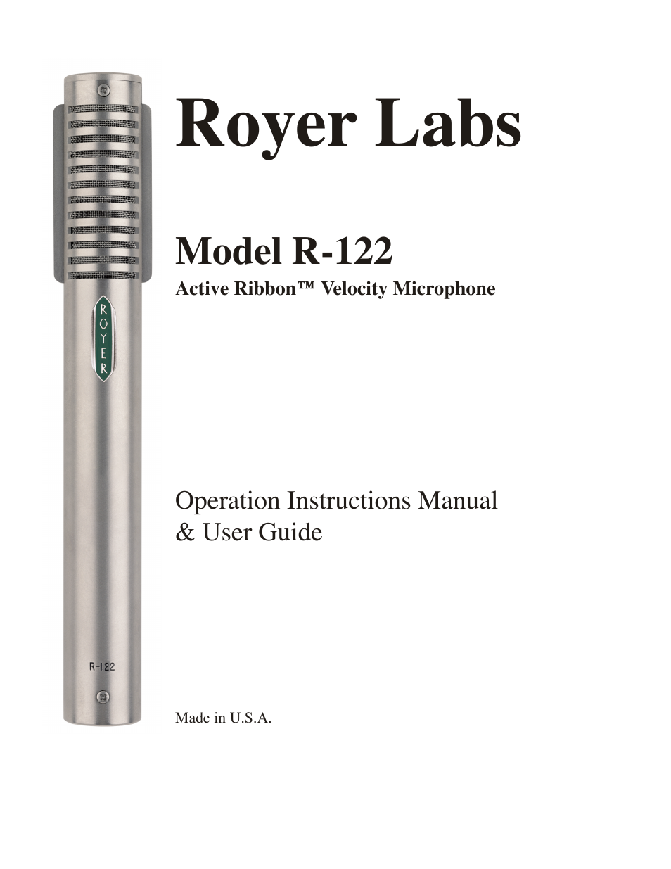 Royer Labs R-122 User Manual | 20 pages