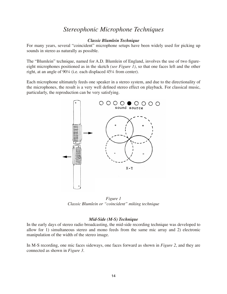 Stereophonic microphone techniques, Classic blumlein technique, Mid-side (m-s) technique | Royer Labs R-122 User Manual | Page 14 / 20