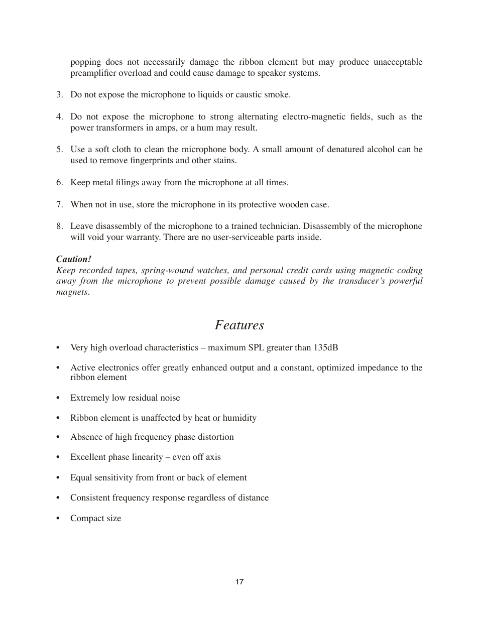 Features | Royer Labs R-122 User Manual | Page 17 / 20