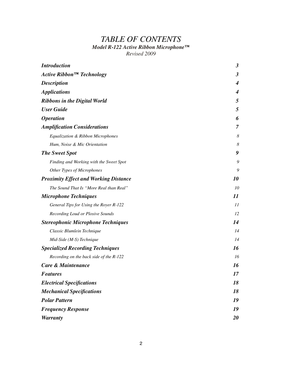 Royer Labs R-122 User Manual | Page 2 / 20