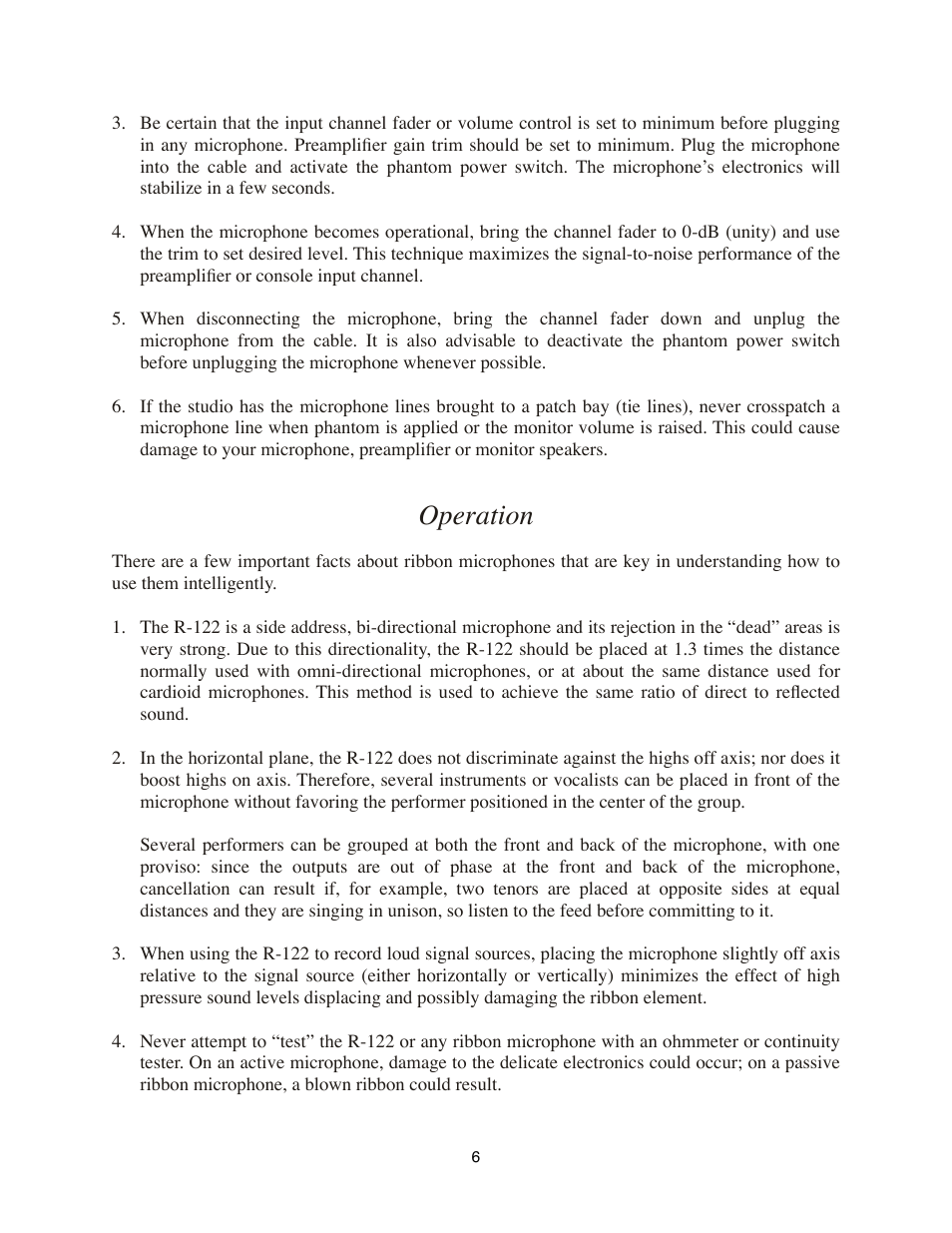 Operation | Royer Labs R-122 User Manual | Page 6 / 20