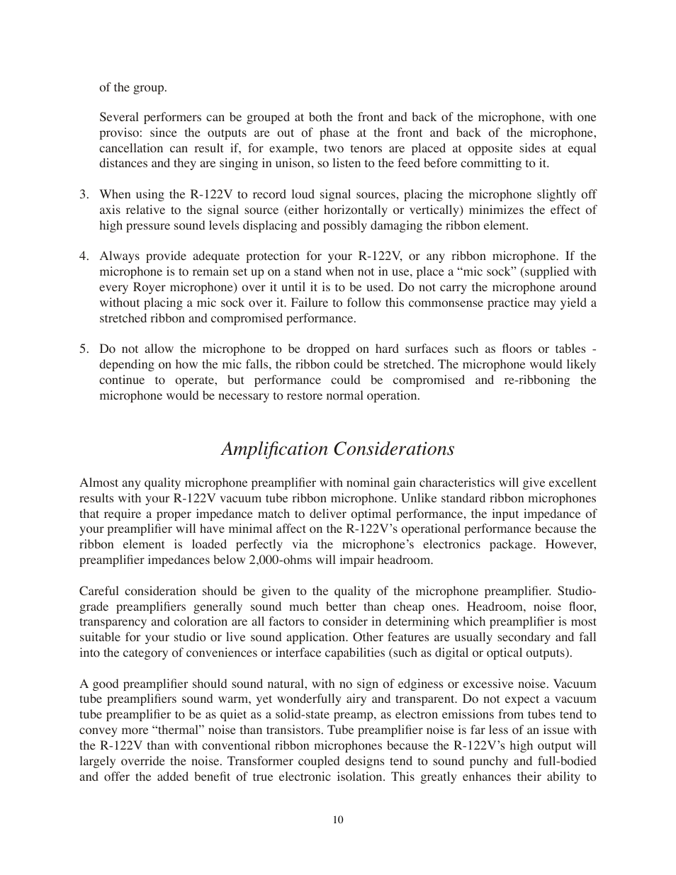 Amplification considerations | Royer Labs R-122V User Manual | Page 10 / 25