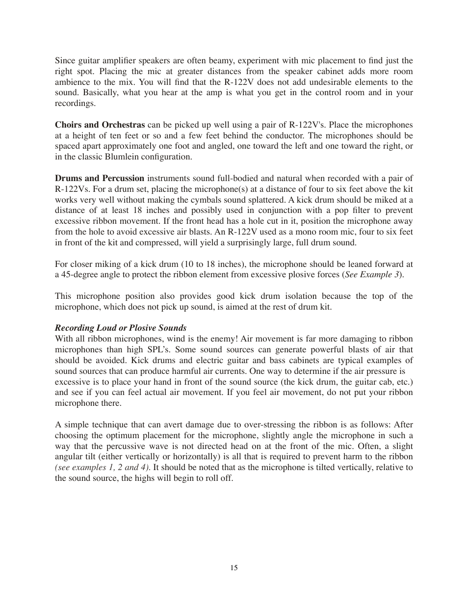 Recording loud or plosive sounds | Royer Labs R-122V User Manual | Page 15 / 25