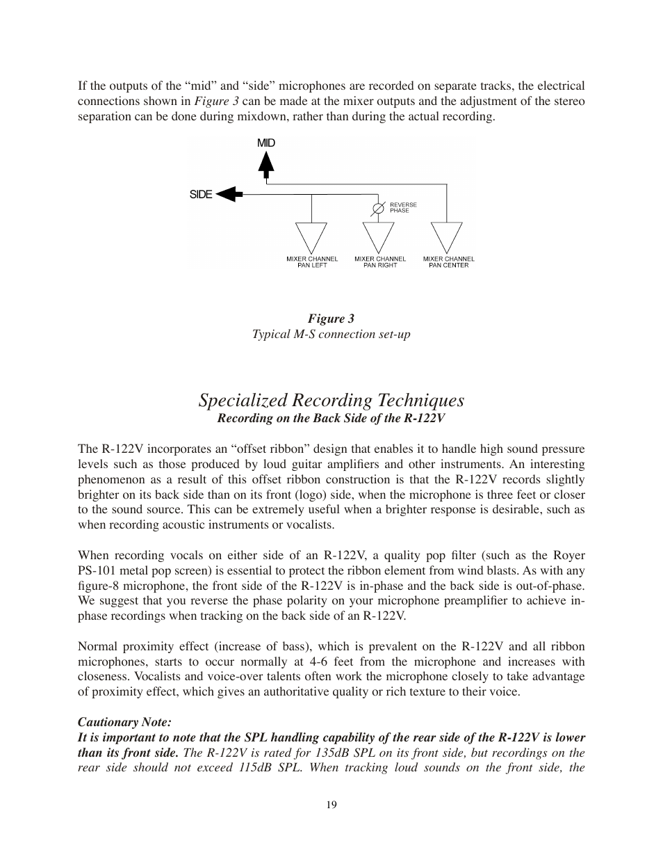 Specialized recording techniques, Recording on the back side of the r-122v | Royer Labs R-122V User Manual | Page 19 / 25