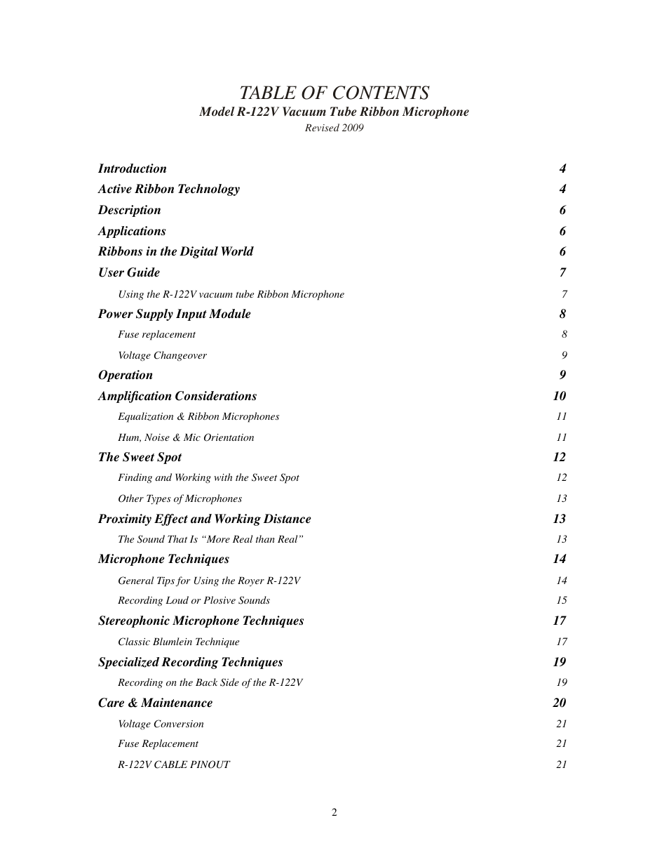 Royer Labs R-122V User Manual | Page 2 / 25