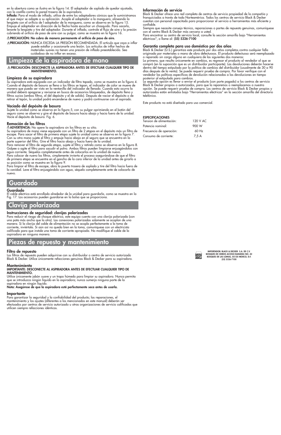 Limpieza de la aspiradora de mano | Cisco HV7050 User Manual | Page 5 / 5