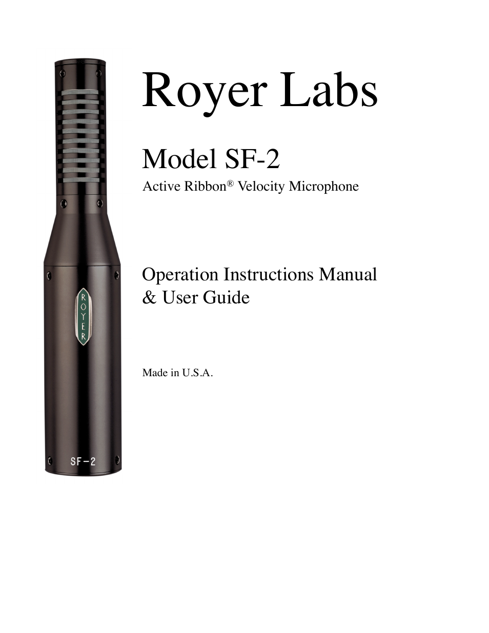 Royer Labs SF-2 User Manual | 19 pages