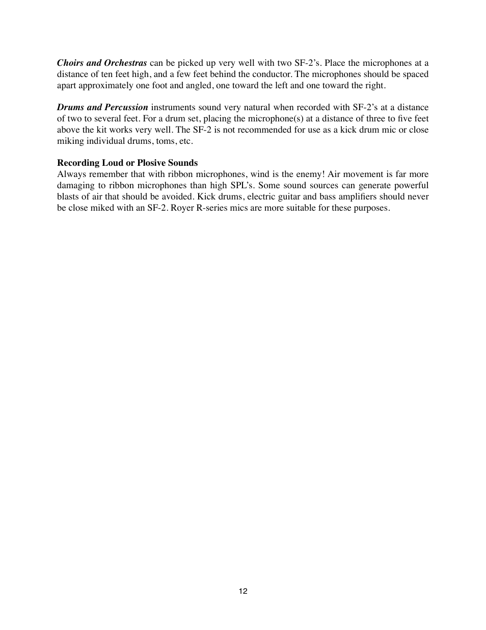 Recording loud or plosive sounds | Royer Labs SF-2 User Manual | Page 12 / 19