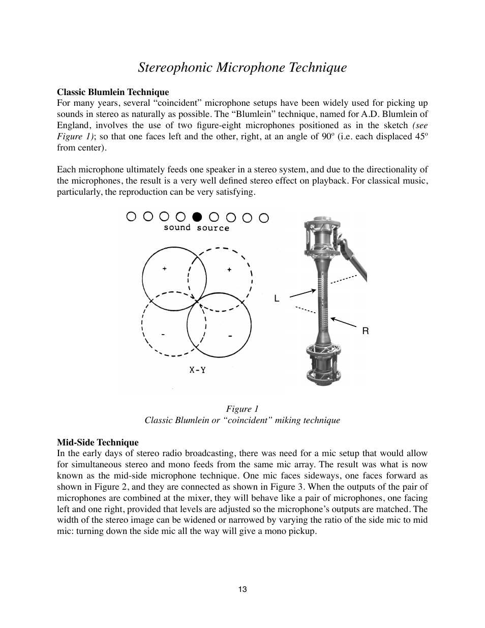 Stereophonic microphone technique, Classic blumlein technique, Mid-side technique | Royer Labs SF-2 User Manual | Page 13 / 19