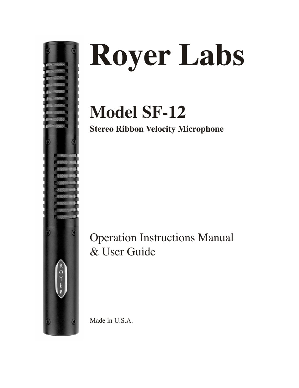Royer Labs SF-12 User Manual | 16 pages