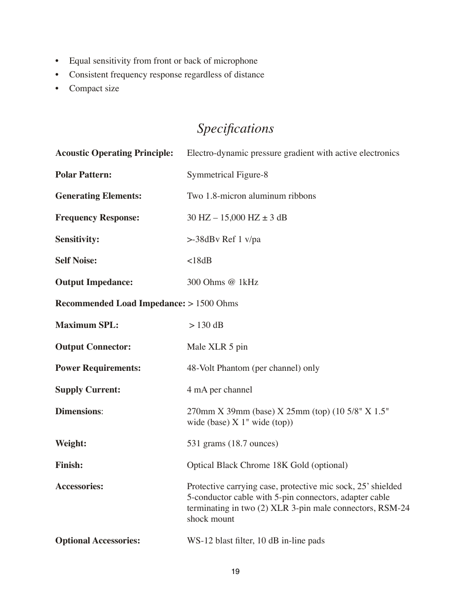 Specifications | Royer Labs SF-24 User Manual | Page 19 / 21