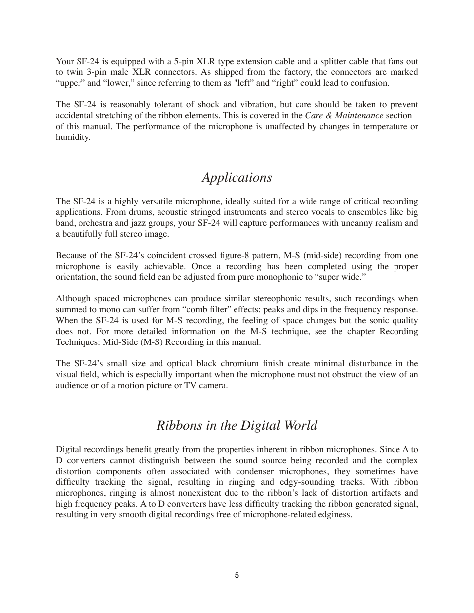 Applications, Ribbons in the digital world | Royer Labs SF-24 User Manual | Page 5 / 21