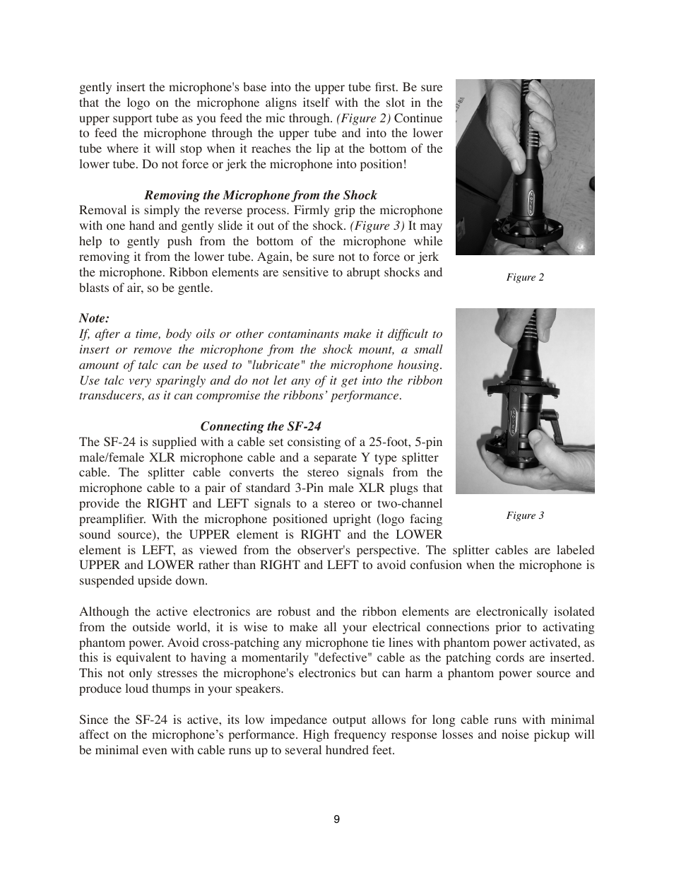 Removing the microphone from the shock, Connecting the sf-24 | Royer Labs SF-24 User Manual | Page 9 / 21