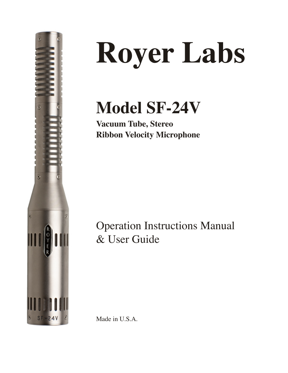 Royer Labs SF-24V User Manual | 23 pages