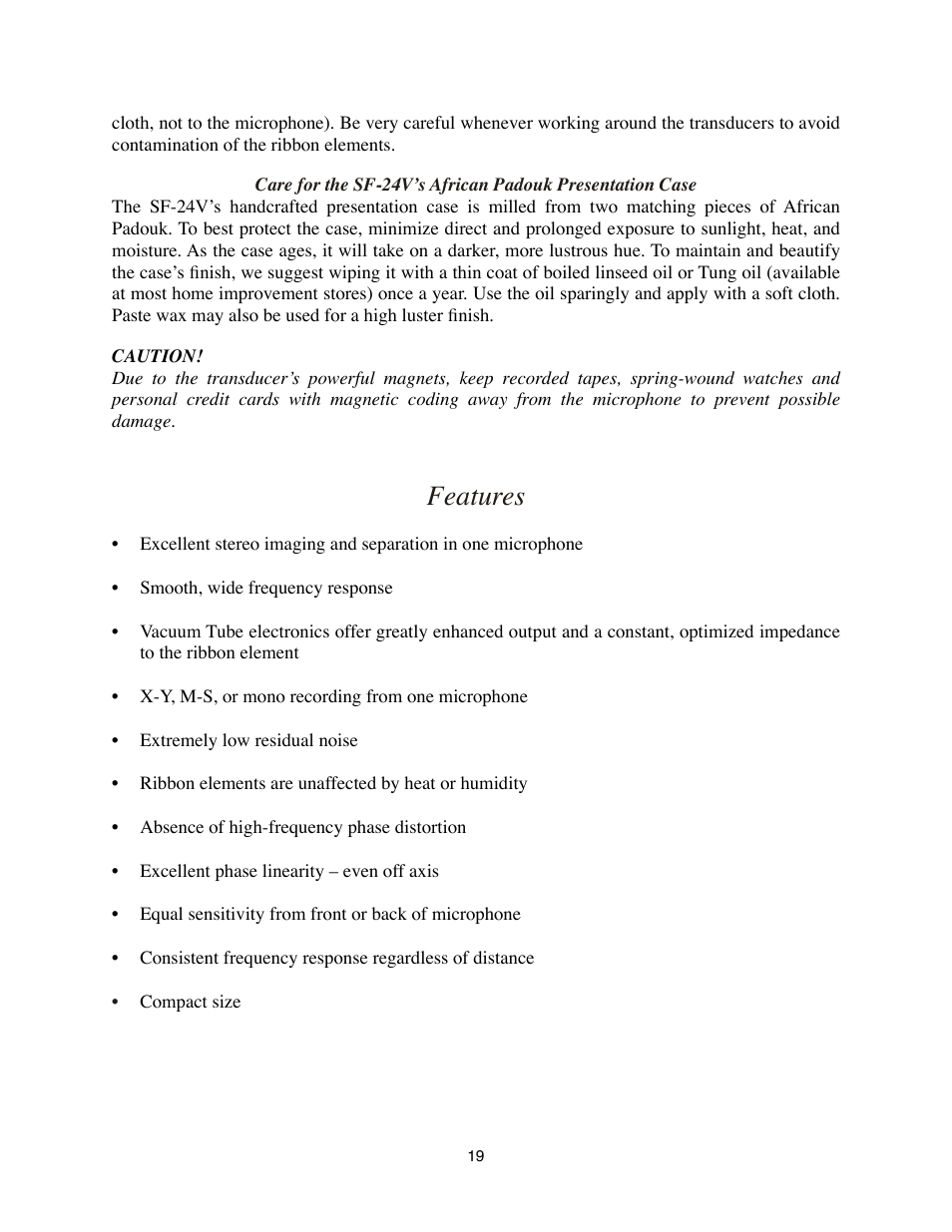 Features | Royer Labs SF-24V User Manual | Page 19 / 23
