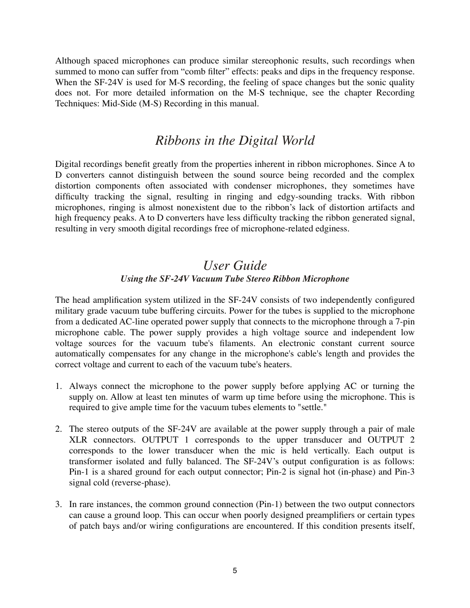 Ribbons in the digital world, User guide | Royer Labs SF-24V User Manual | Page 5 / 23