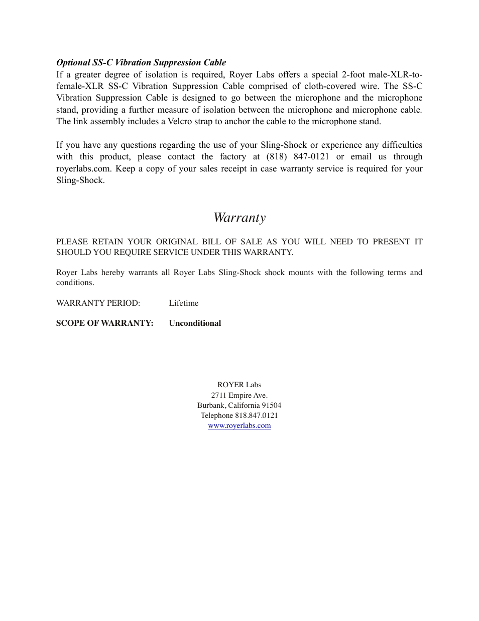 Royer Labs Sling-Shock Microphone shock mount User Manual | Page 6 / 6