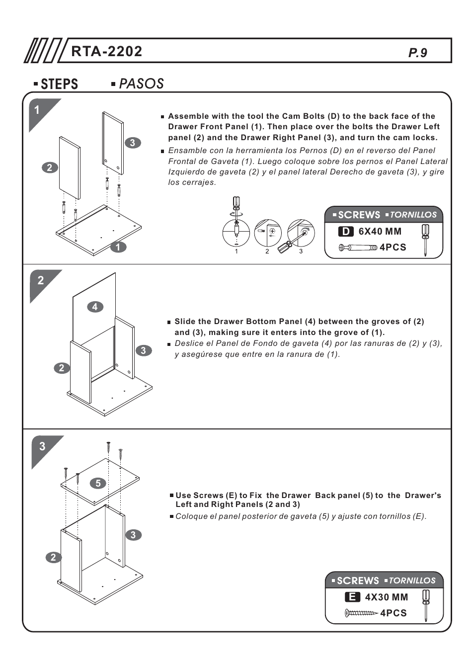 Rta-2202, Pasos steps | RTA Products RTA-2202 User Manual | Page 9 / 22