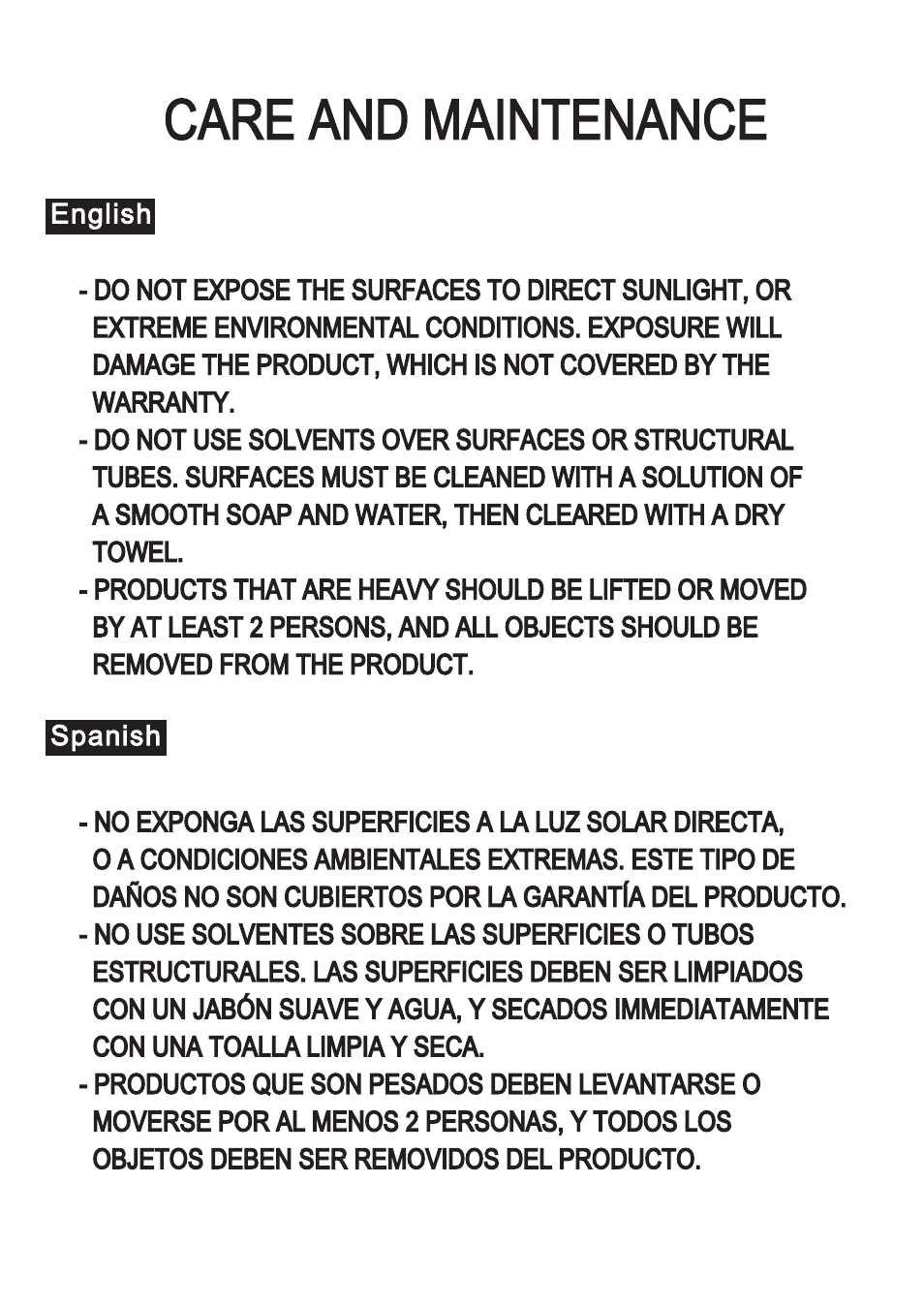 页 14, Care and maintenance | RTA Products RTA-3325 User Manual | Page 14 / 15