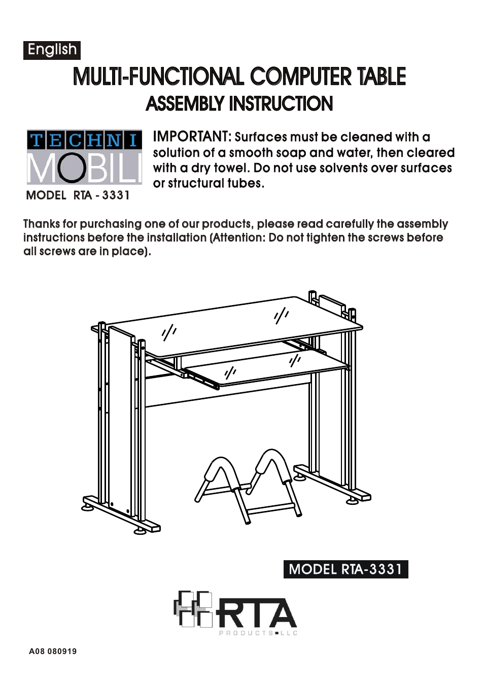 RTA Products RTA-3331 User Manual | 9 pages