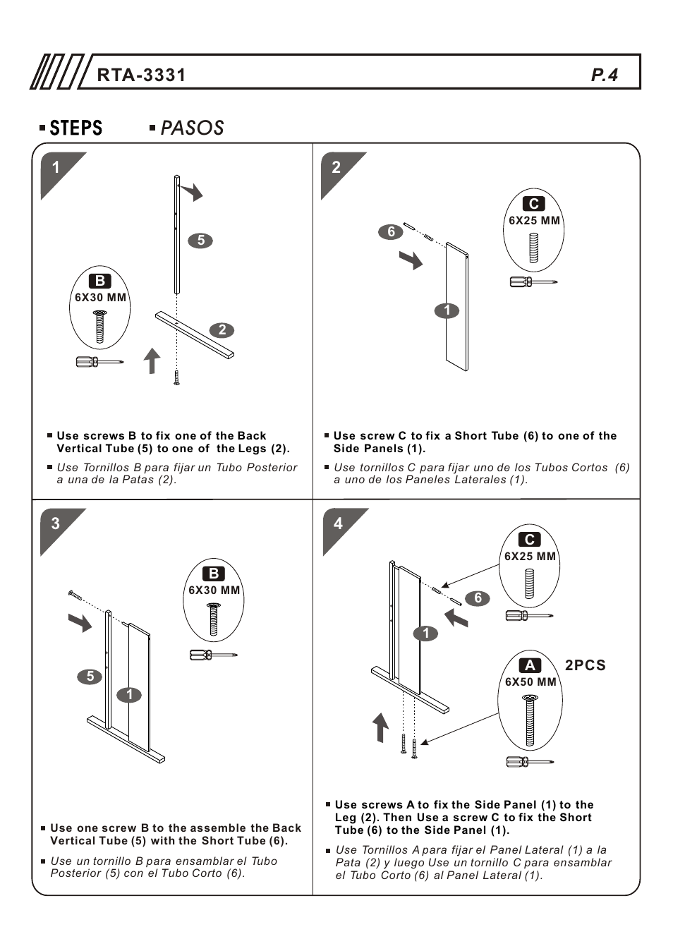 Pasos steps steps | RTA Products RTA-3331 User Manual | Page 4 / 9