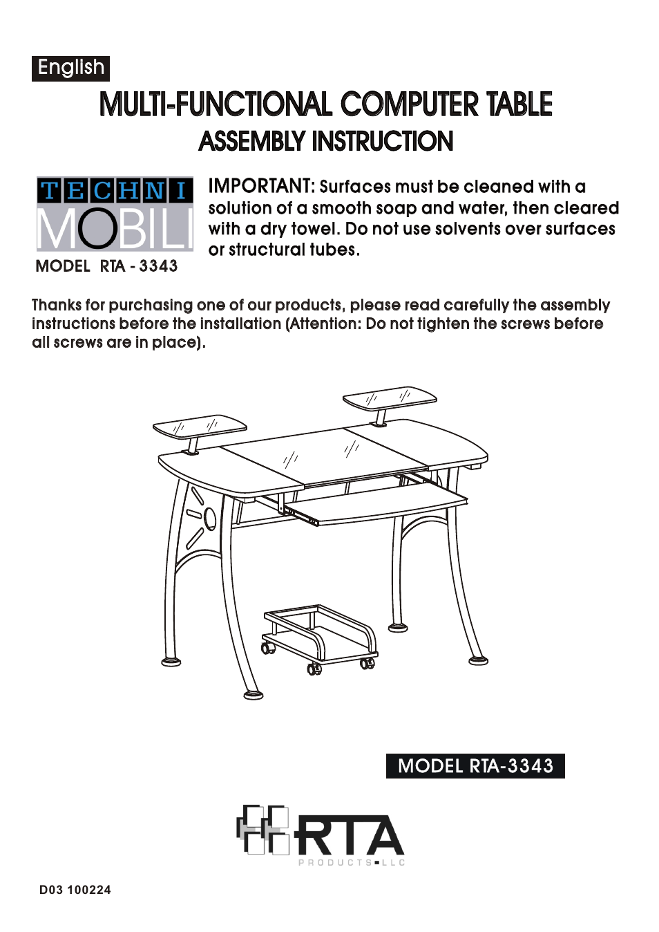 RTA Products RTA-3343 User Manual | 8 pages