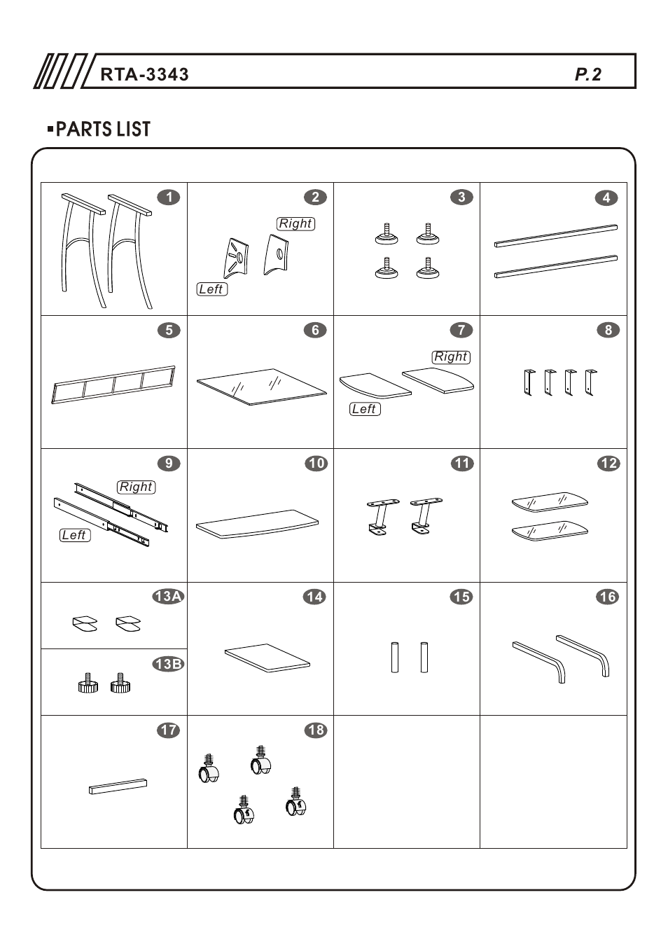 Т³гж 2, Parts list | RTA Products RTA-3343 User Manual | Page 3 / 8