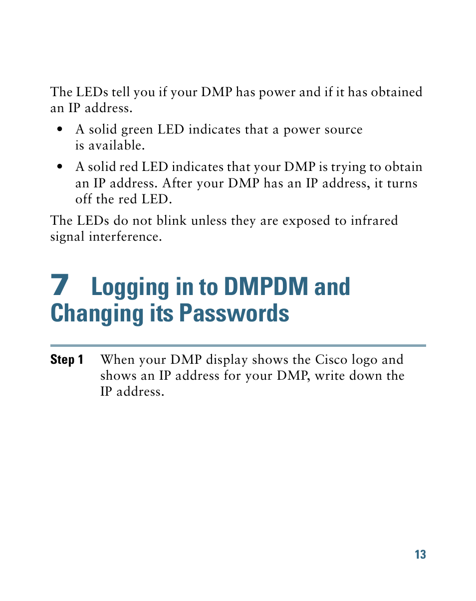 7 logging in to dmpdm and changing its passwords, Logging in to dmpdm and changing its passwords | Cisco 4305G User Manual | Page 13 / 28