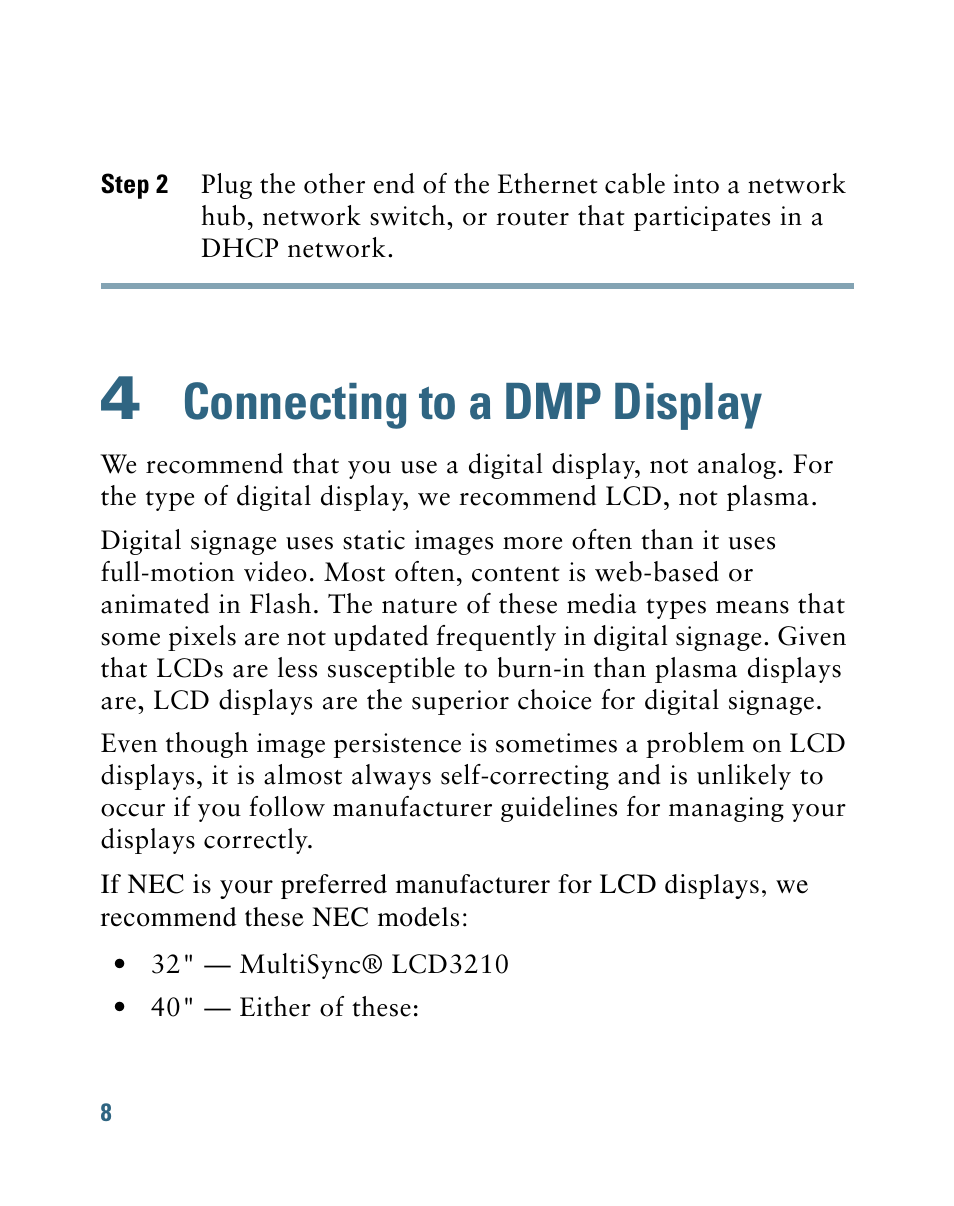 4 connecting to a dmp display, Connecting to a dmp display | Cisco 4305G User Manual | Page 8 / 28