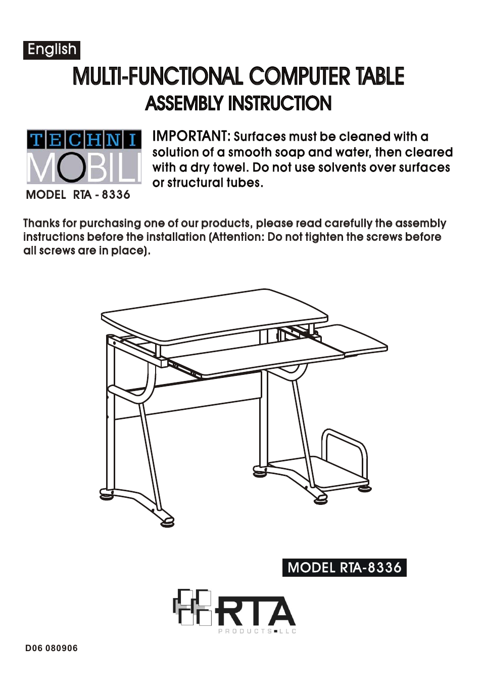 RTA Products RTA-8336 User Manual | 8 pages