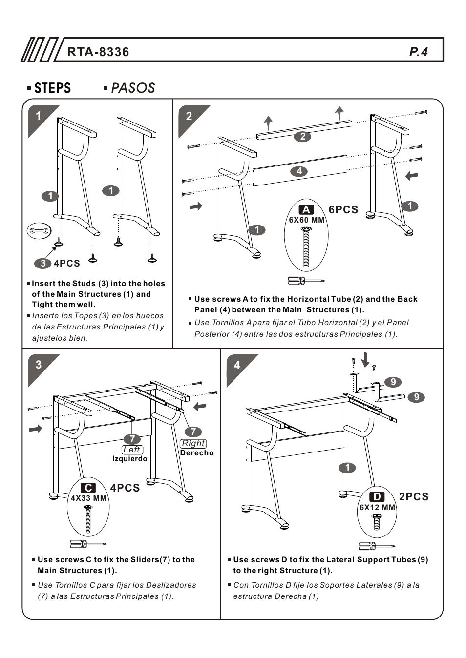 Pasos steps steps | RTA Products RTA-8336 User Manual | Page 4 / 8