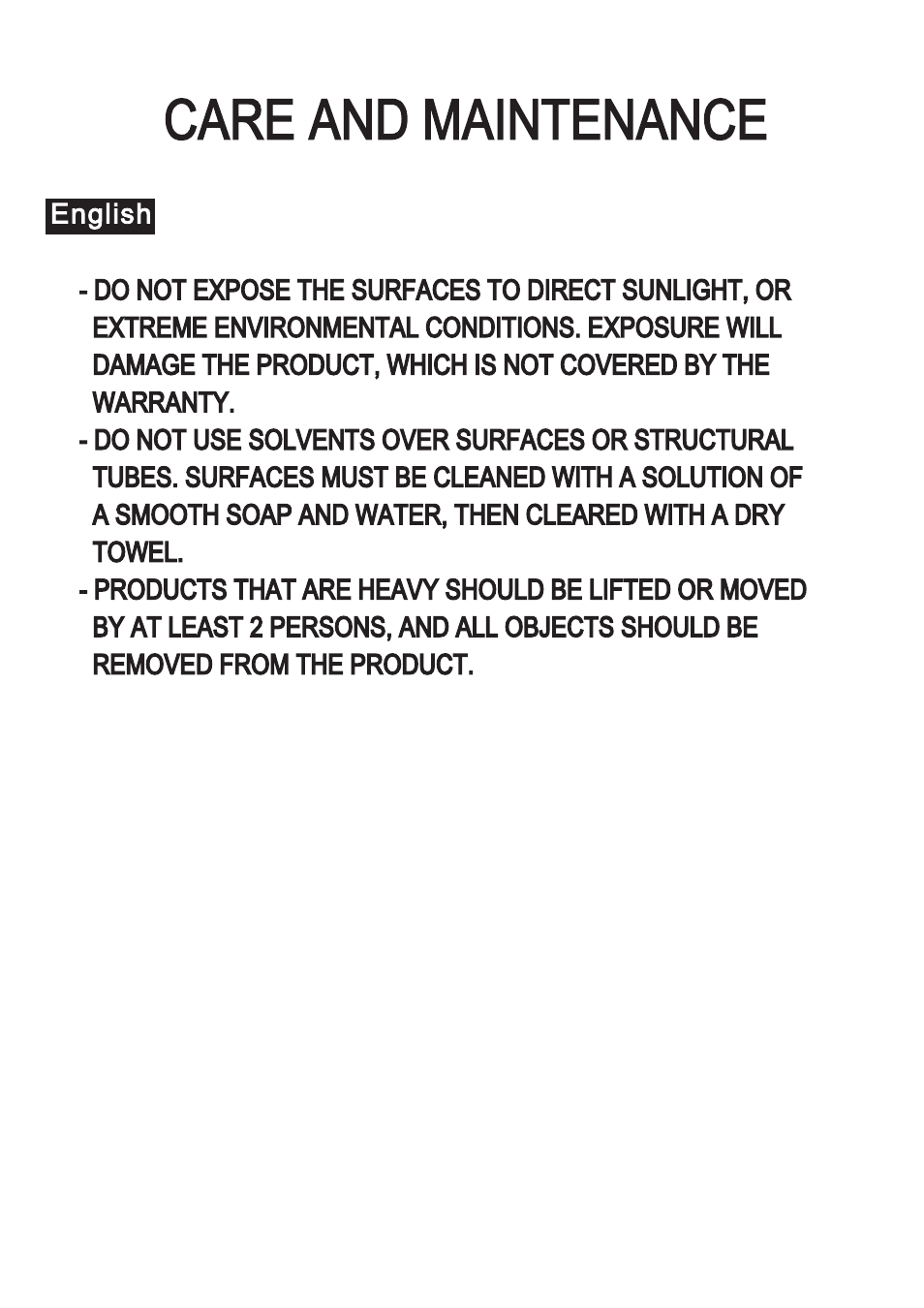 Care and maintenance | RTA Products RTA-8338 User Manual | Page 8 / 9