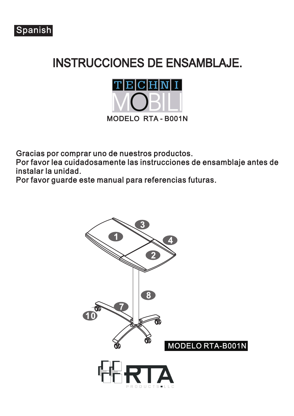 Instrucciones de ensamblaje | RTA Products RTA-B001N User Manual | Page 2 / 14