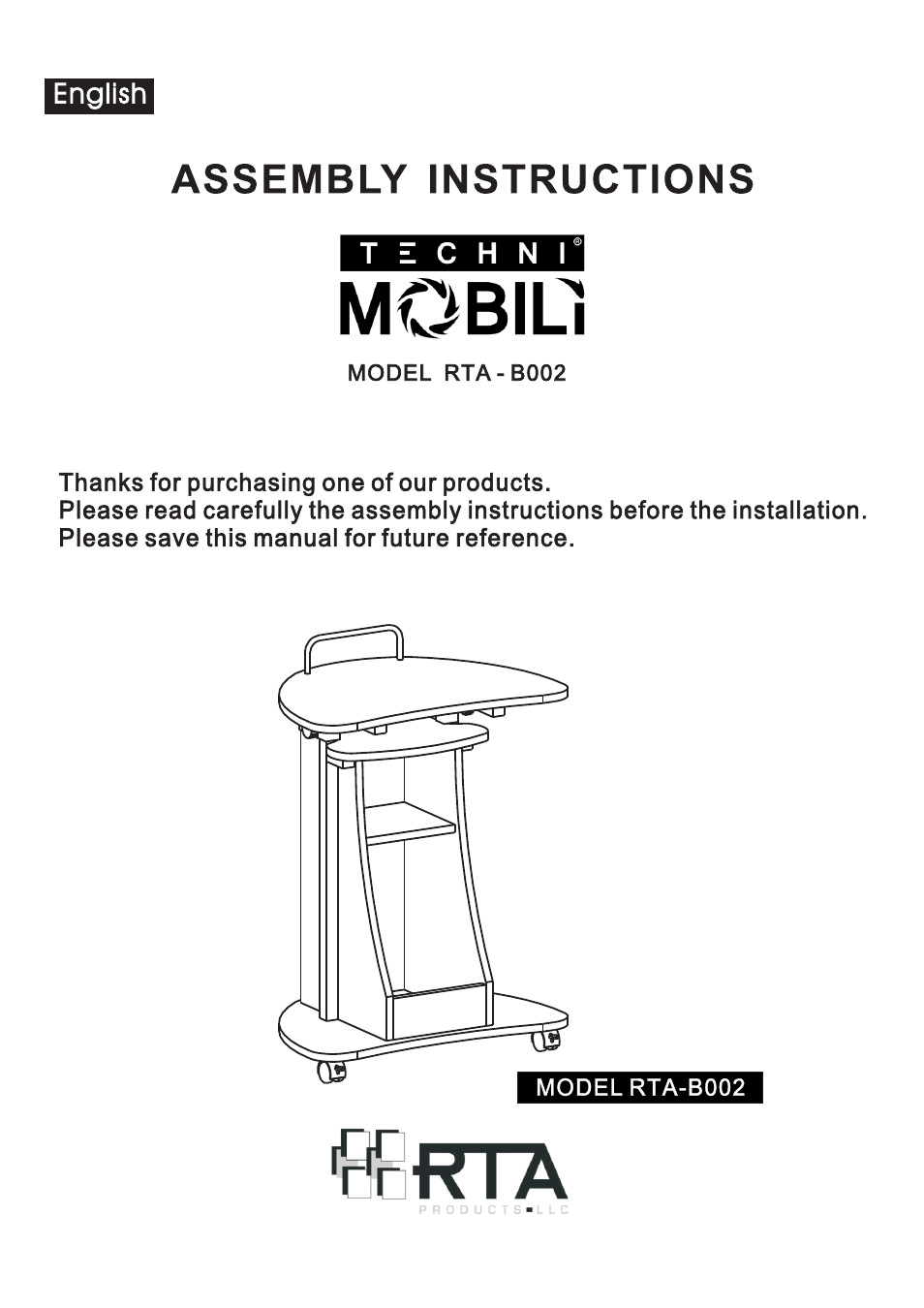 RTA Products RTA-B002 User Manual | 14 pages