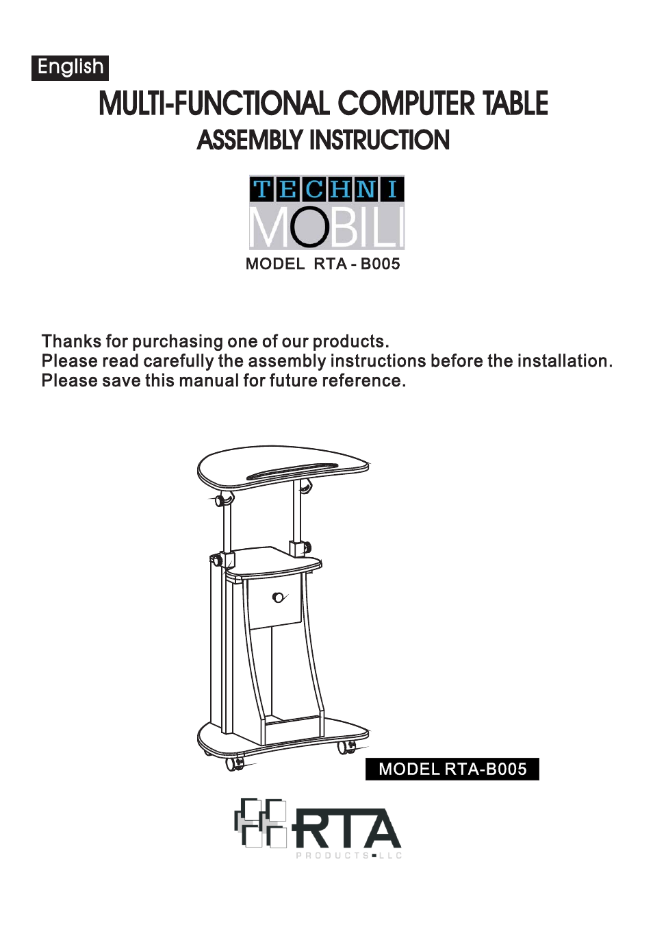 RTA Products RTA-B005 User Manual | 15 pages