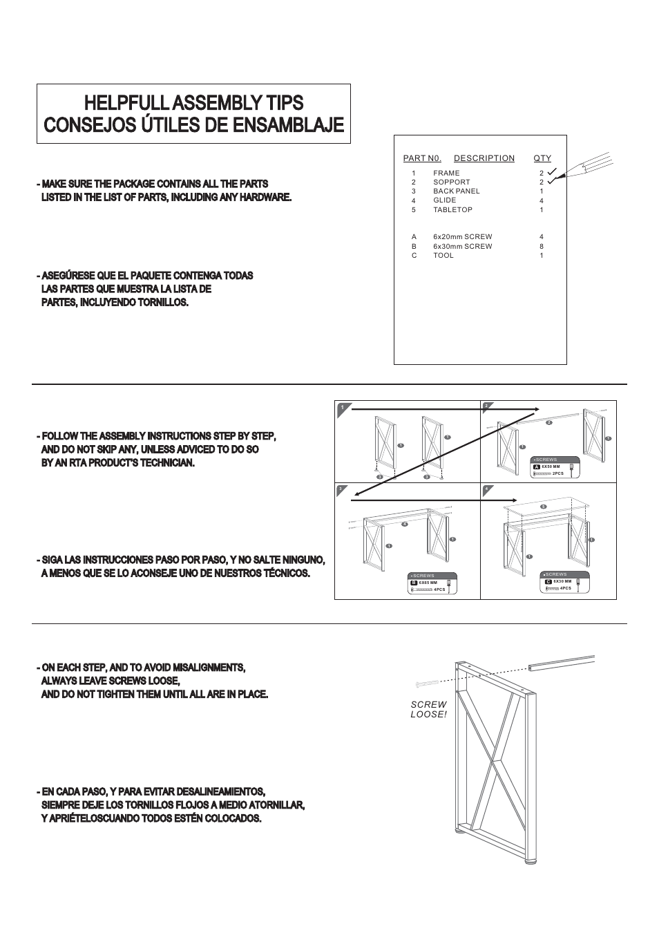 页 12, Screw loose | RTA Products RTA-B005 User Manual | Page 12 / 15