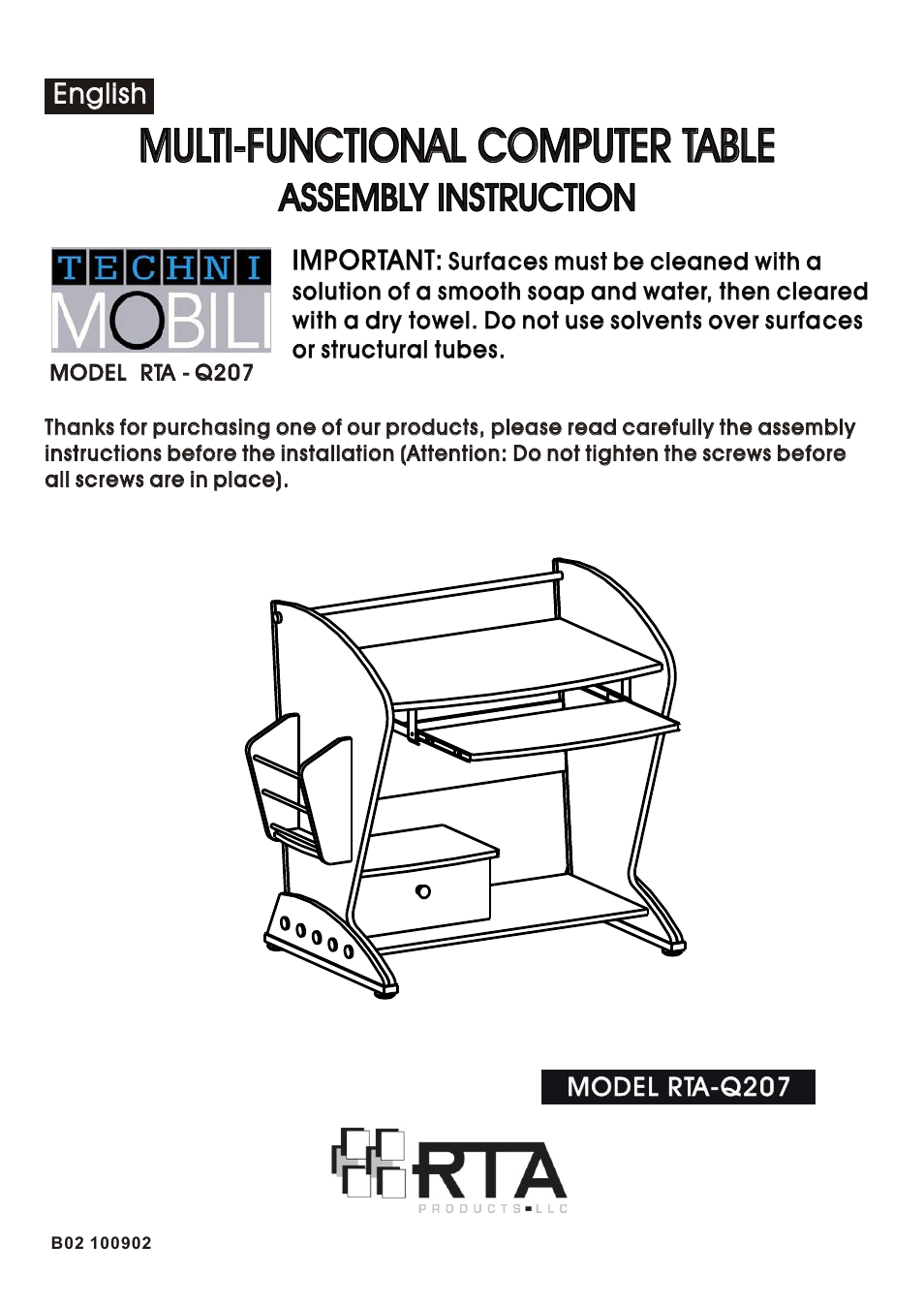 RTA Products RTA-Q207 User Manual | 15 pages