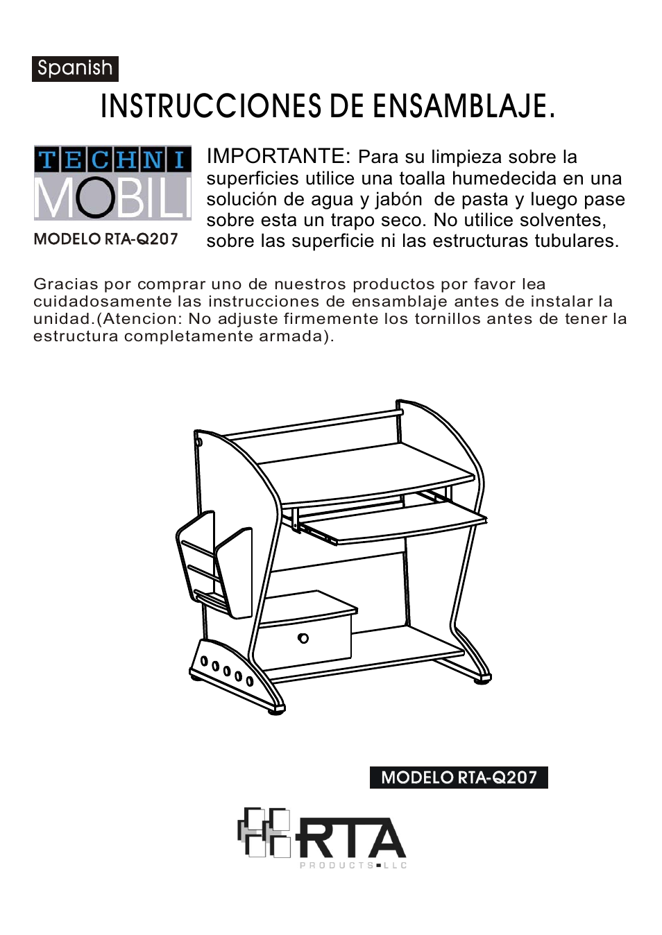 Instrucciones de ensamblaje | RTA Products RTA-Q207 User Manual | Page 2 / 15