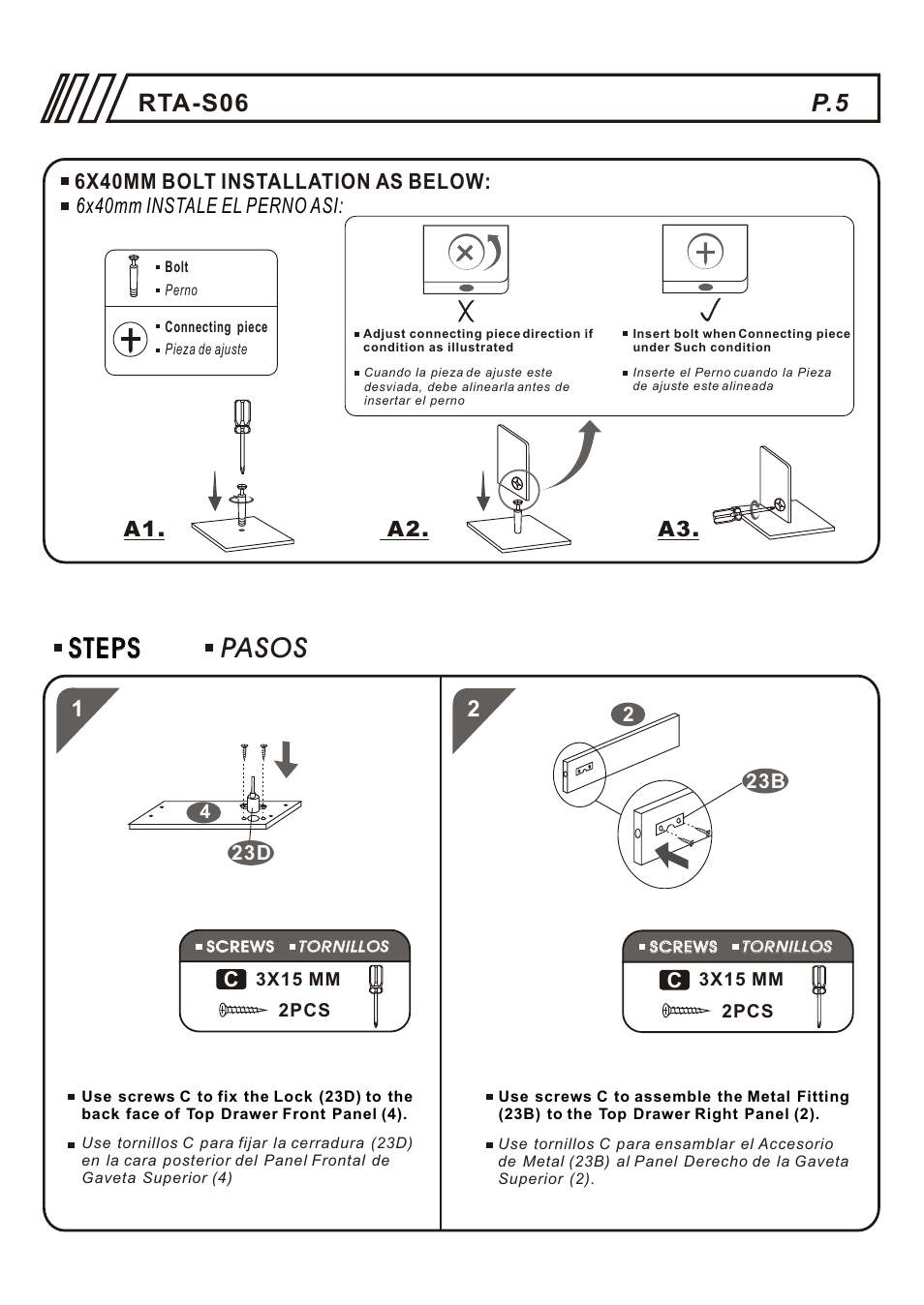 Pasos steps steps, Rta-s06 p.5 | RTA Products RTA-S06 User Manual | Page 5 / 18