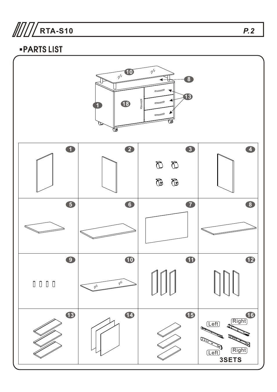 Parts list, Rta-s10 p.2 | RTA Products RTA-S10 User Manual | Page 2 / 11