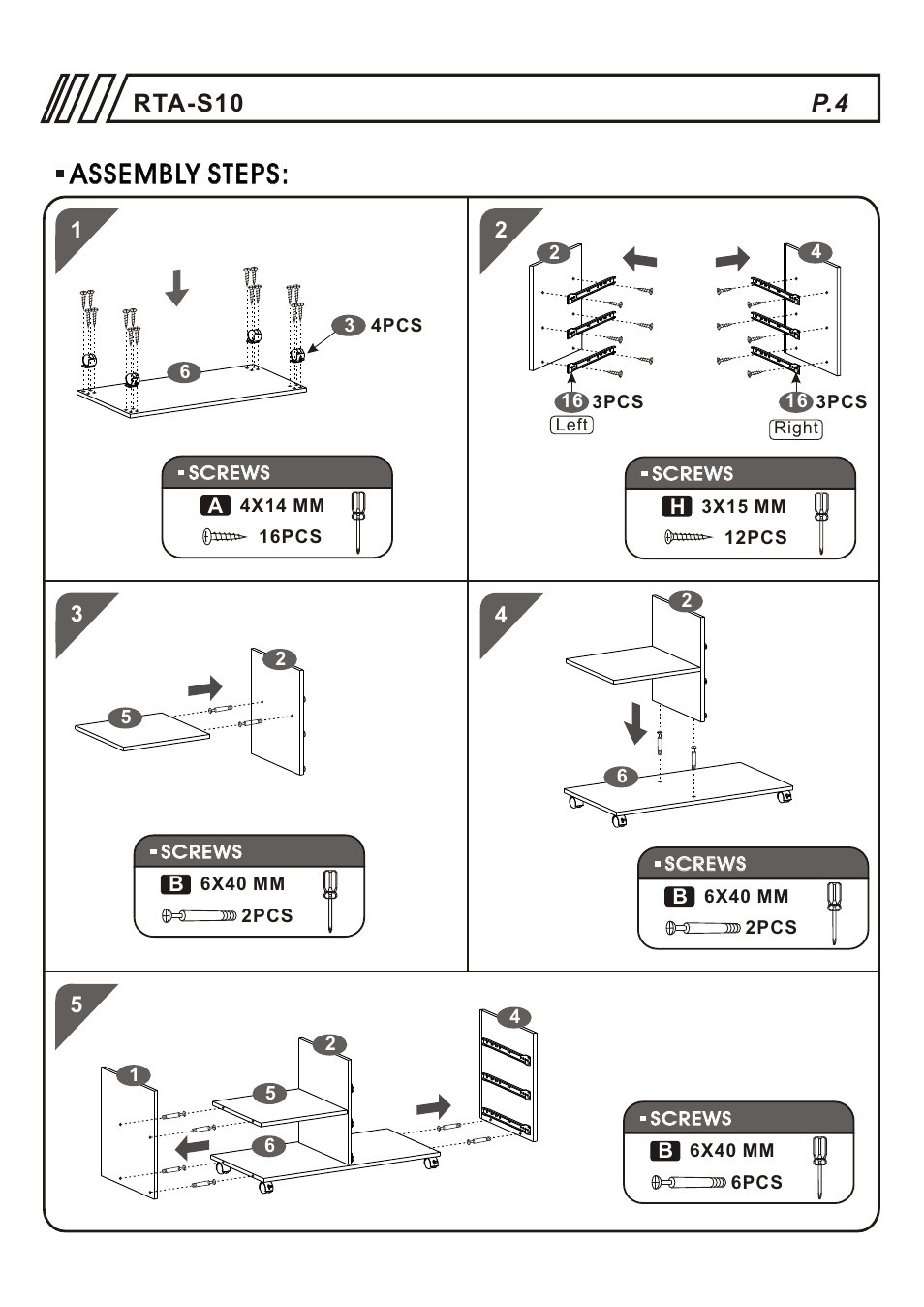 Assembly steps, Rta-s10 p.4 | RTA Products RTA-S10 User Manual | Page 4 / 11