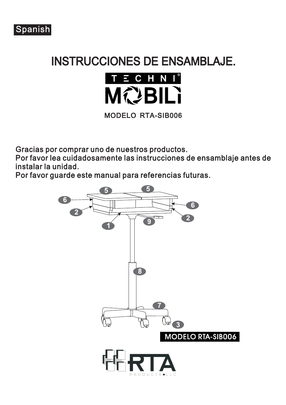 Instrucciones de ensamblaje | RTA Products RTA-B006 User Manual | Page 2 / 11