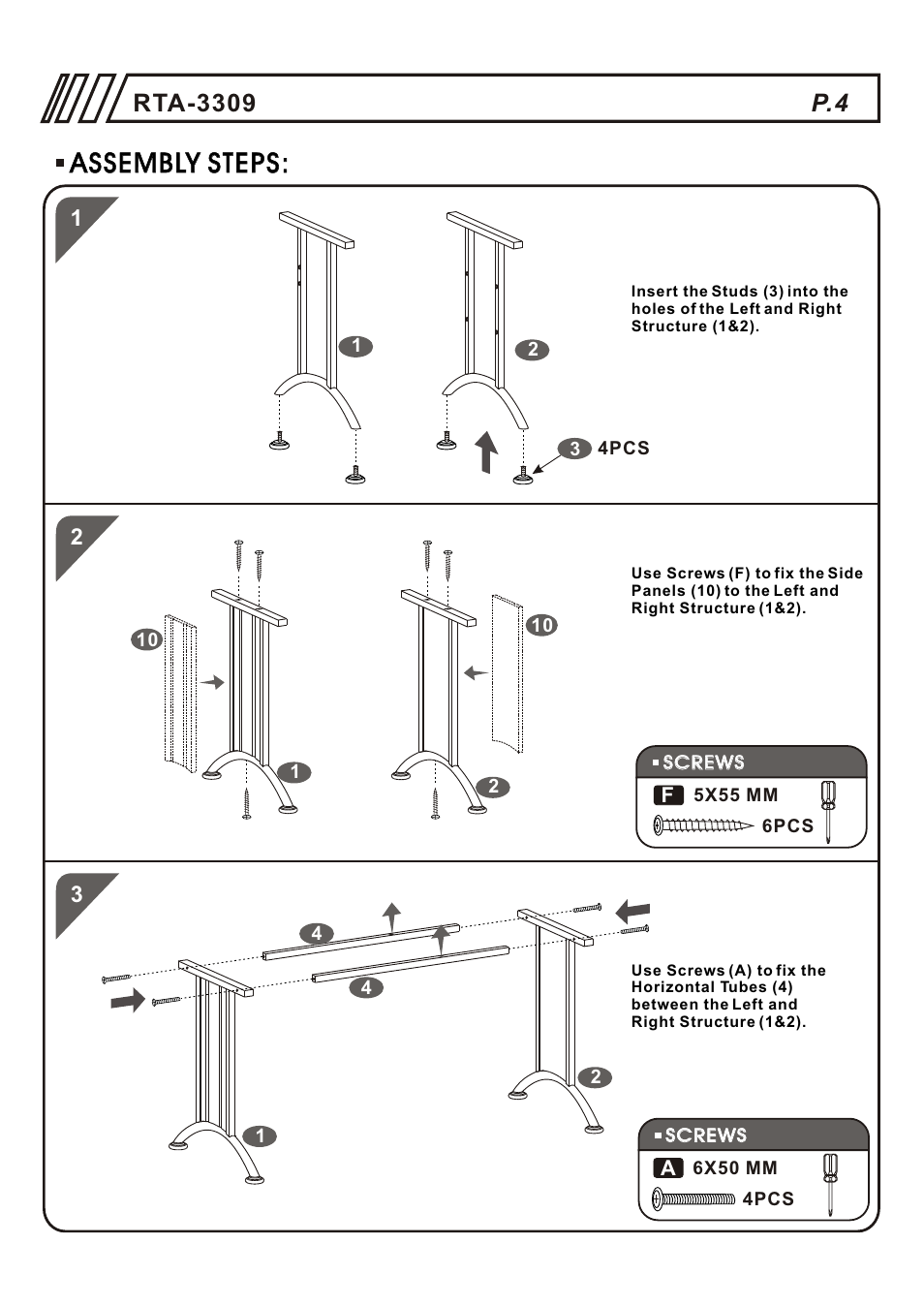 Assembly steps | RTA Products RTA-3309 User Manual | Page 4 / 10