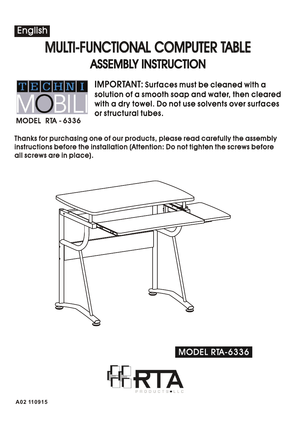 RTA Products RTA-6336 User Manual | 7 pages