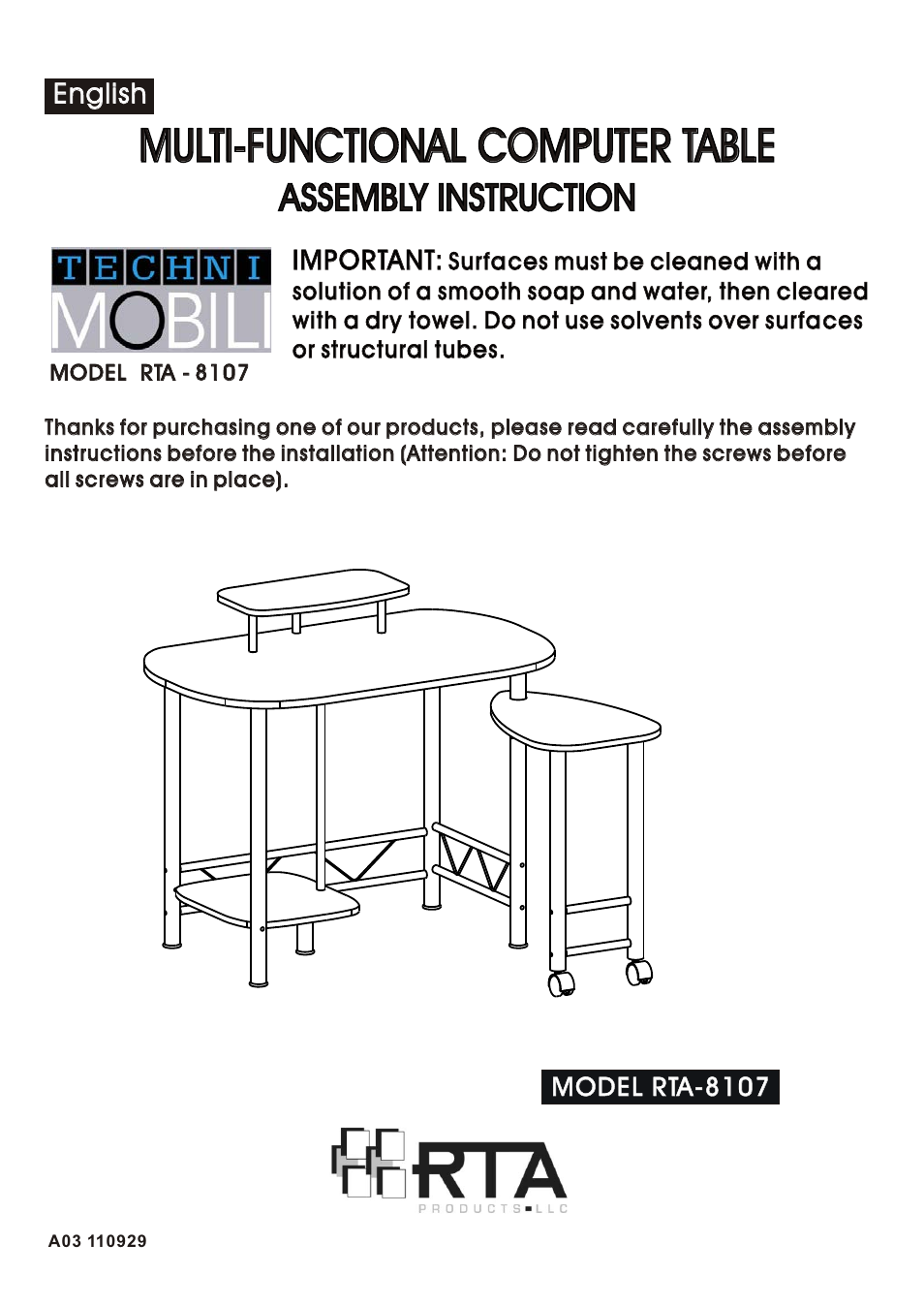 RTA Products RTA-8107 User Manual | 10 pages