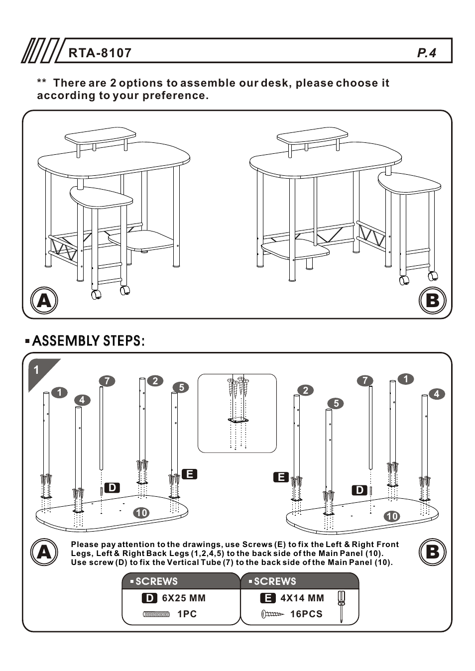 Ab a b, Assembly steps | RTA Products RTA-8107 User Manual | Page 4 / 10